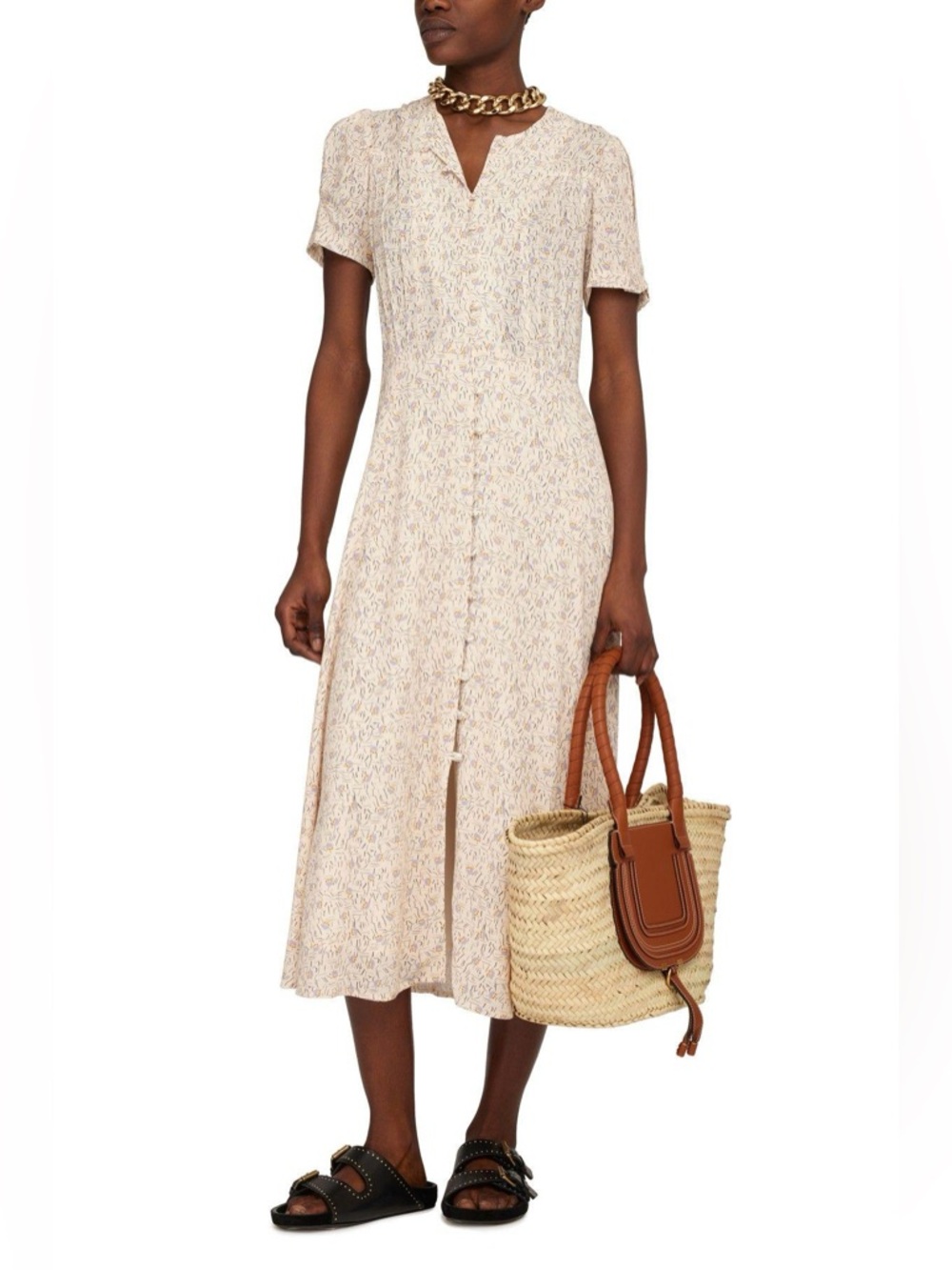 Sessùn Adelaida Short Sleeve Button Up Midi Dress Size S